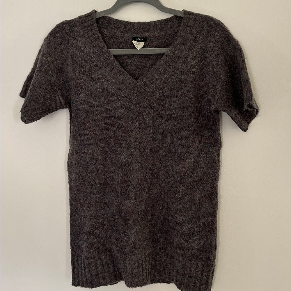J. Crew Grey Marled Vneck Wool Mohair Blend Sweater